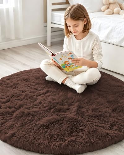 Smiry Round Area Rugs for Living Room Bedroom 2x2 ft, Fluffy Carpet