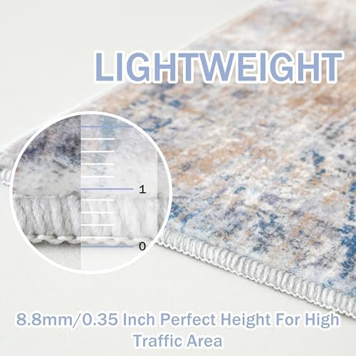 IOHOUZE Abstract Runner Rug 2x5 Ft Washable Runners for Hallways, Non Slip Kitchen Runner Printed Faux Wool Entryway Runner Indoor, Modern Abstract Floor Carpet for Hall Bedroom, Blue Rust