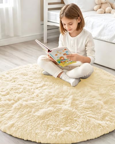 Smiry Round Area Rugs for Living Room Bedroom 2x2 ft, Fluffy Carpet
