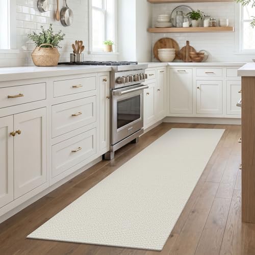 EARTHALL Washable Runner Rug, Non Slip Bedside Rug, 2x7 Ft, Cream/Grayish