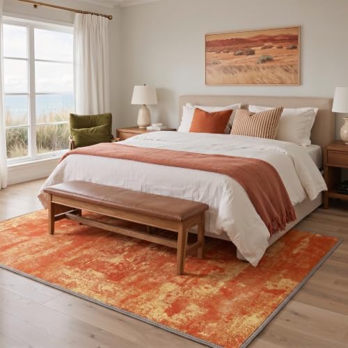 BEIMO 2'6"x6' Orange Abstract Runner Rug, Washable Non-Slip for Hallway