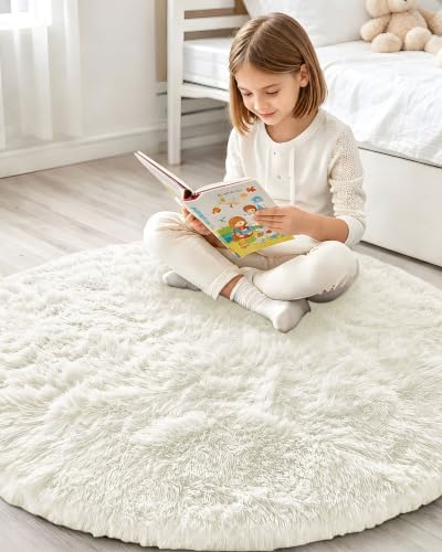 Smiry Round Area Rugs for Living Room Bedroom 4x4 ft, Fluffy Carpet