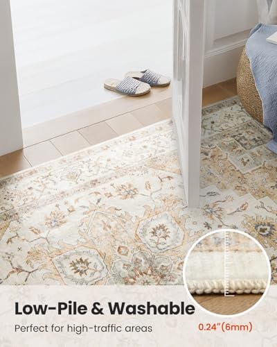 Amada 2x6 Washable Runner Rug for Kitchen and Entryway, Beige, Vintage