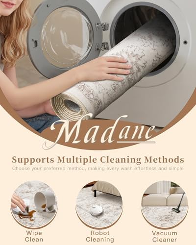Madane 2x3 Washable Rugs for Entryway, Soft Neutral Throw Rug Brown/Ivory