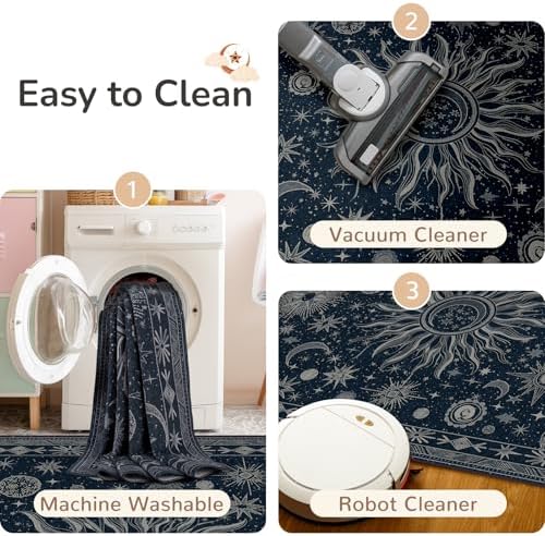 Vacuum-Friendly, 6x9 Washable Area Rug, Blue Gray White
