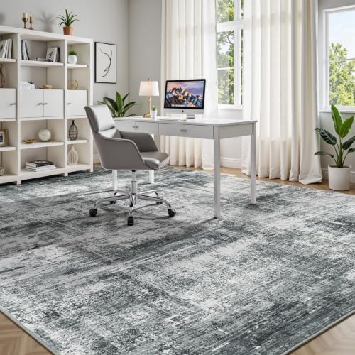 8x10 Area Rug for Living Room, Abstract Washable Non-Slip Large Rugs, Grey