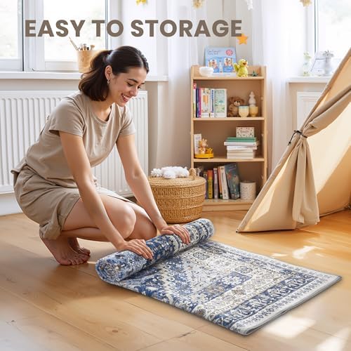 zesthome 2'6 x 10' Runner Rug Non Slip,Washable Kitchen Rugs,Blue