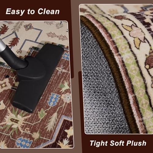 Macgace Washable Vintage Area Rug for Living Room, 6x9 Rugs Mousse Brown