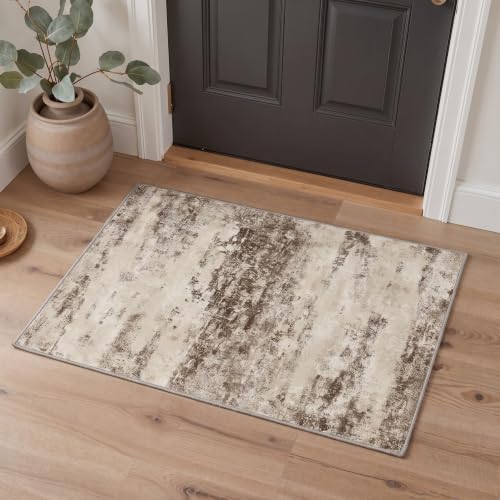 BEIMO 5FT Antique Beige Abstract Round Rug, Washable Non-Slip for Bedroom