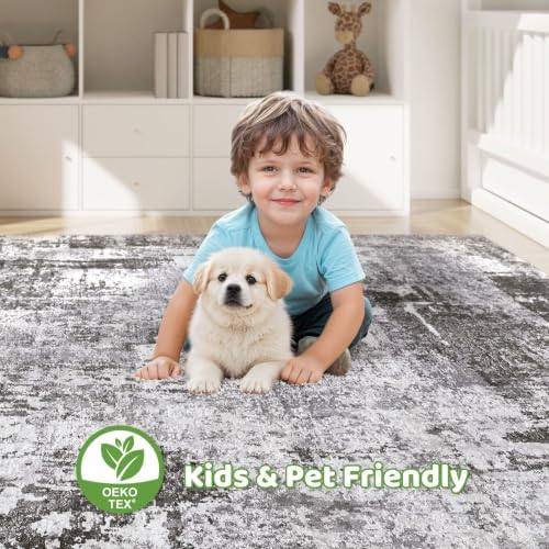 LOONGRUG 7x9 Area Rug Washable Large Neutral Modern Living Room Rugs
