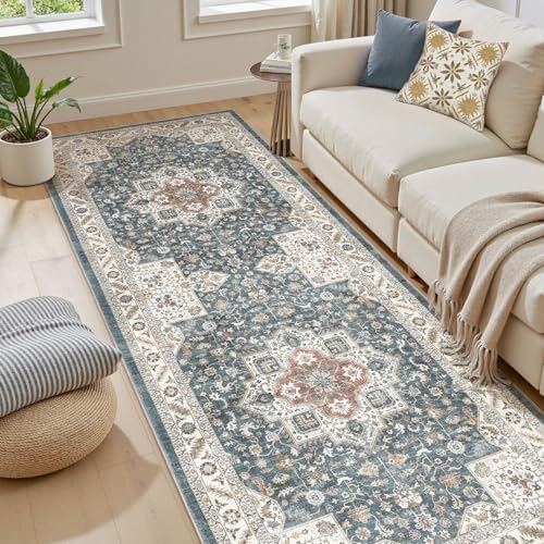 cotiled 3x10 Hallway Runner Rug for Entryway, Non-Slip Vintage, Vintage Blue