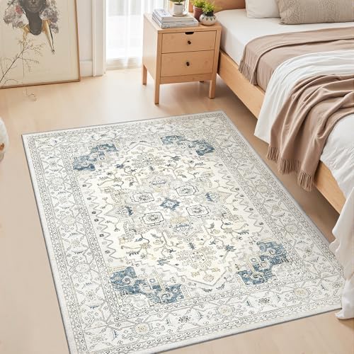 befbee Washable Area Rug 4x6, Stain Resistant Neutral Carpet for Bedroom