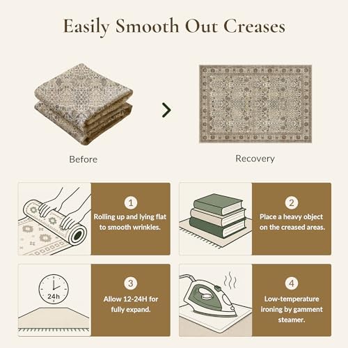 Bavni 2x3 Washable Rug, Non Slip Entryway Mat, Cream Brown