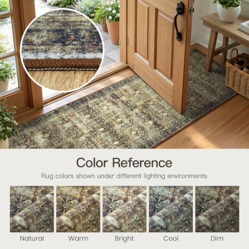 2x6 Area Rugs for Hallways, Brown Washable Non-Slip Kitchen Runner Rug