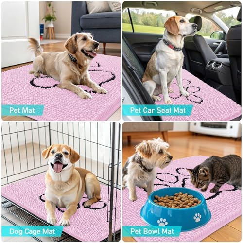 OLANLY Dog Door Mat for Muddy Paws 48x30, Paw Print Design Chenille Mud Mat