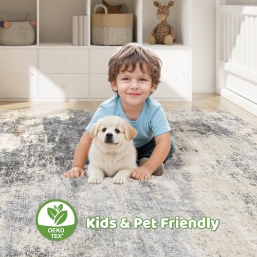 LOONGRUG 9x12 Area Rug Washable Large Neutral Modern Living Room Rugs