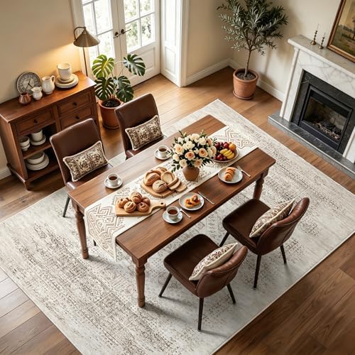 8x10 Boho Washable Area Rug for Living Room,Bedroom,Dining Room-Beige Brown