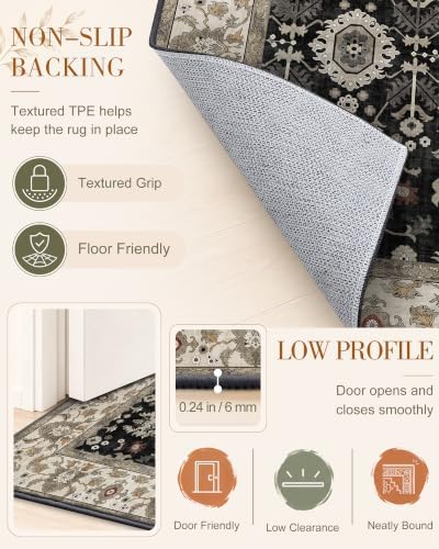OLANLY 2'6"x12' Washable Runner Rug, Non Slip Carpet for Hallway Kitchen