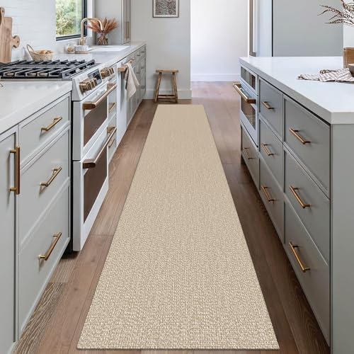 EARTHALL Washable Runner Rug, Non Slip Hallway Runner, 2x12 Ft, Sand/Beige
