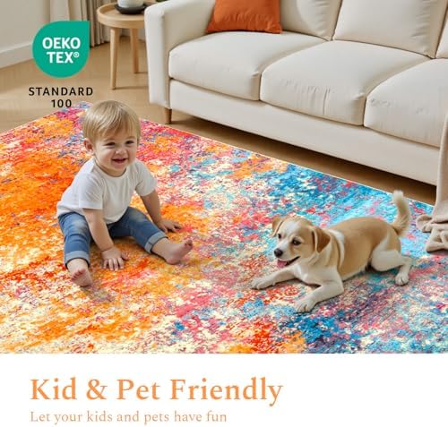 Rugflix 10x14 Area Rugs for Living Room, Washable Colorful Large Rug