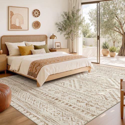Nakagishi Boho 9x12 Area Rug Living Room Rugs Machine Washable Brown/Beige