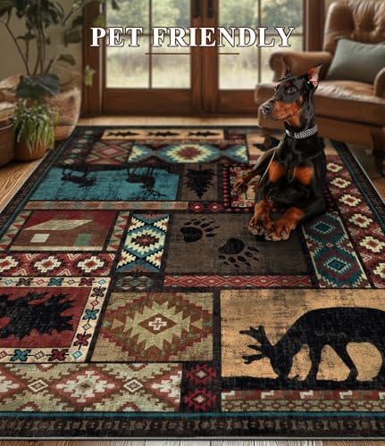 YIHOUSE 8x10 Rustic Cabin Area Rugs for Living Room, Brown