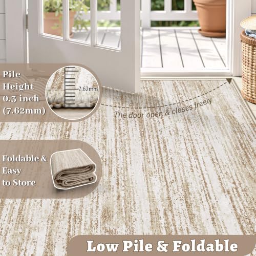 Area Rug 5x7 Living Room Rugs: Washable Modern Rug Non-Slip Soft Rugs Stain Resistant Printed Rug Indoor Carpet for Bedroom Kitchen Dining Room Nursery Home(Brown, 5'x7')