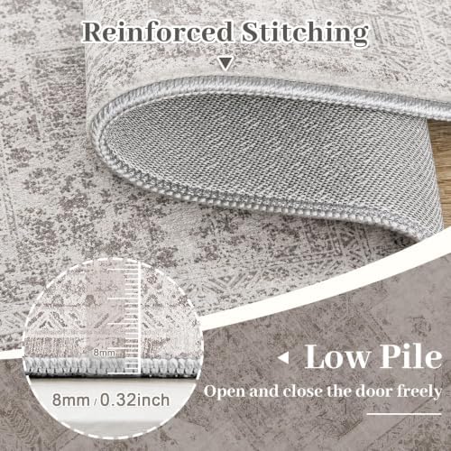 XLUEZ Area Rug 10x14 Living Room Rug, Machine Washable Vintage Distressed Medallion Rug Non-Slip Soft Low Pile Large Indoor Rugs for Bedroom Kitchen Dining Room Office(Grey,10'x14')