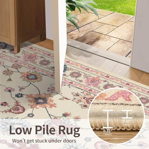 Rugxara 3x5 Entryway Rug,Pink Washable Area Rug