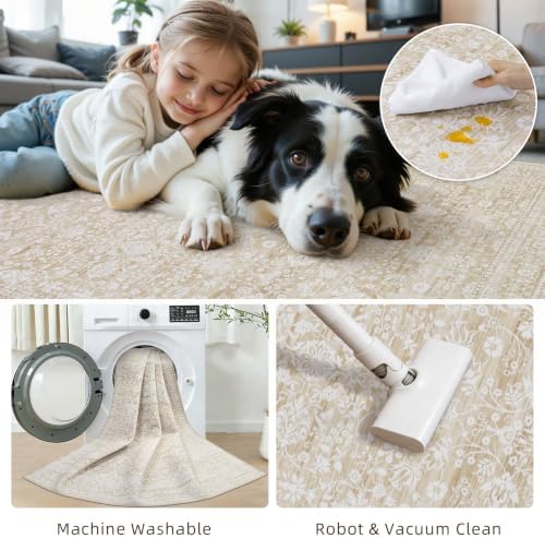 3x10 Hallway Washable Runner Rug: Kitchen Carpet Natural Beige