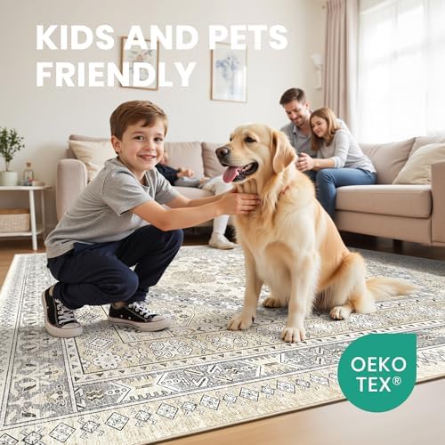 zesthome 5x7 Area Rugs for Living Room,Large Washable Rug,Beige