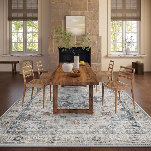 8x10 Area Rugs for Living Room: Washable Bedroom Rug Boho Vintage Rugs Stain Resistant Non Slip Low Pile Soft Lightweight Carpet for Kitchen Dining Room Farmhouse Nursery Kids Room Home Office