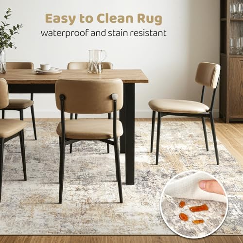 LOONGRUG 4x6 Area Rug Machine Washable Neutral Modern Abstract Rugs