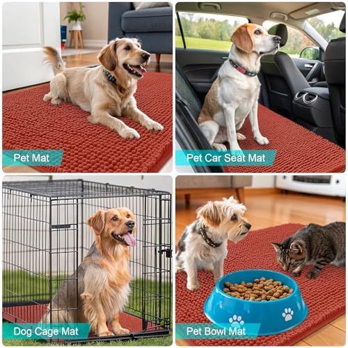 OLANLY Dog Door Mat for Muddy Paws 59x32, Super Absorbent Chenille Mud Mat