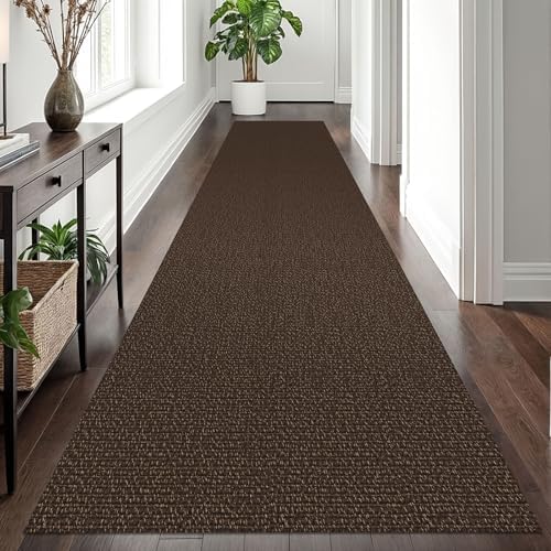 EARTHALL Washable Runner Rug, Non Slip Hall Runner, 3x12 Ft, Brown/Coffee