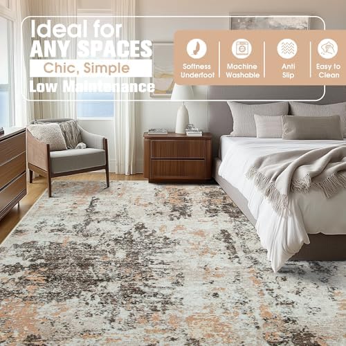9x12 Area Rugs for Living Room Washable Bedroom Dining Room Brown Beige