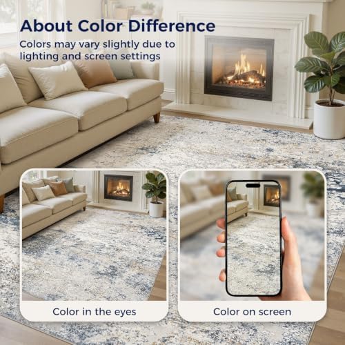 DMOYEST Area Rug Living Room Rugs 10x12 Washable Abstract Beige Blue Carpet