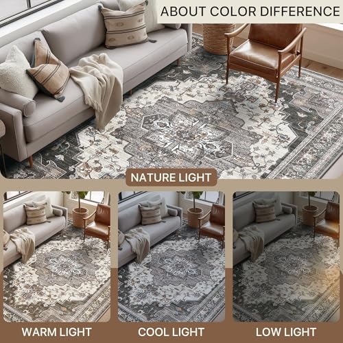 BEIMO Runner Rug for Hallway Kitchen, 2x10 Machine Washable Runners Rug for Entryway, Soft Modern Vintage Boho Throw Rugs, Low Pile Floor Cover with Non Slip Backing, Dark Gray