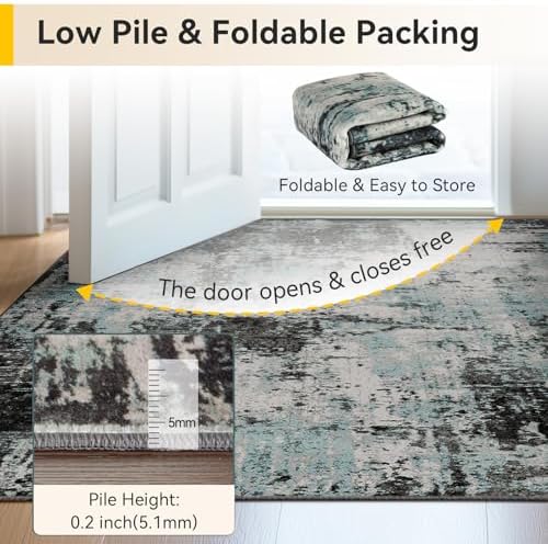 RELEANY Washable 6'x8' Abstract Area Rug for Living Room Teal Black