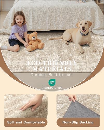 Madane Washable 7x9 Area Rugs for Living Room,Soft Neutral Rug Beige/Brown