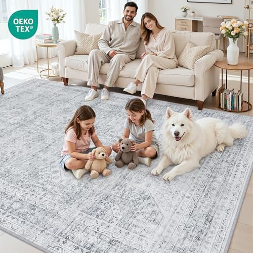10x14 Area Rugs Living Room: Bedroom Neutral Washable Carpet Gray