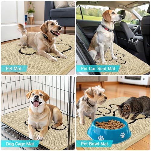 OLANLY Dog Door Mat for Muddy Paws 48x30, Paw Print Design Chenille Mud Mat