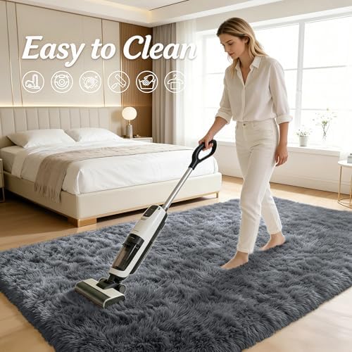 OLANLY 3x12 Machine Washable Runner Rugs for Hallway, Soft Fluffy Shaggy Bedside Rugs for Bedroom, Living Room, Indoor Floor Carpet for Kids Girls and Boys, Nursery Rooms, Home Decor Aesthetic, Grey