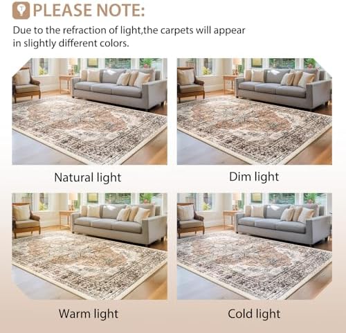 BESTSWEETIE Washable Boho 2x10 Runner Rug for Living Room, Orange Brown