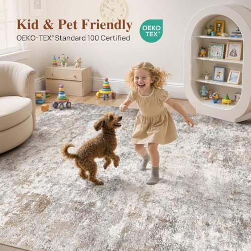 UERMEI 6x8 Area Rug Living Room Rugs Washable Neutral Brown Grey Carpet