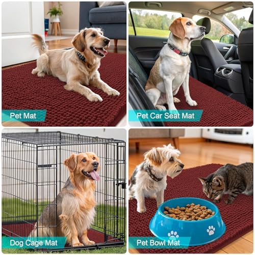 OLANLY Dog Door Mat for Muddy Paws 59x35, Super Absorbent Chenille Mud Mat
