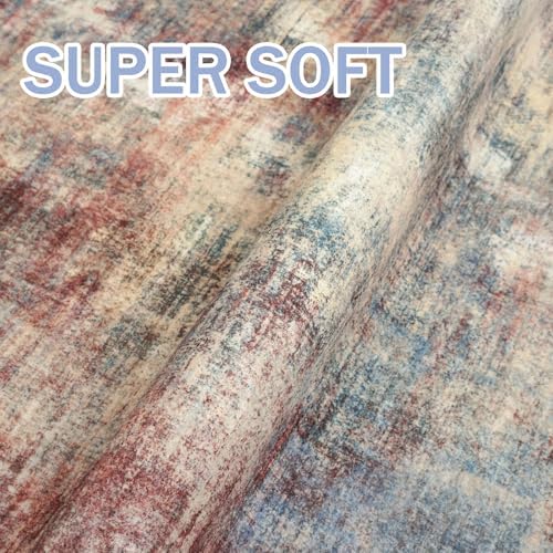 IOHOUZE Abstract Runner Rug 3x20 Ft Extra Long Washable Runners for Hallways, Non Slip Kitchen Runner Printed Faux Wool Entryway Runner Indoor, Modern Abstract Floor Carpet for Hall Stair, Red/Multi