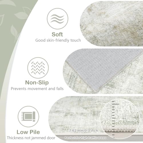 Area Rugs 5x7 Living Room: Washable Rug Modern Abstract Rugs Soft Non Slip Neutral Rug Stain Resistant Indoor Carpet for Bedroom Kitchen Dining Room Nursery Home Office Rugs(Green Brown,5'x7')