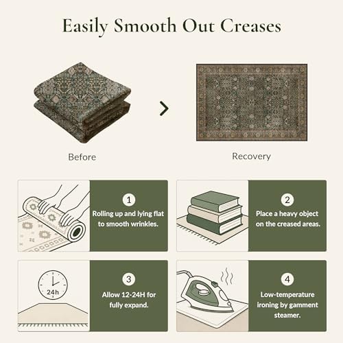 Bavni 4x6 Washable Area Rug for Living Room, Dark Green Brown