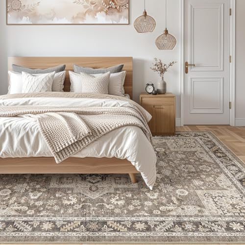 cotiled 8x10 Area Rug for Living Room, Washable, Traditional, Brown
